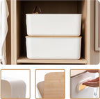 Citylife 4 PCS Storage Bins with Bamboo Lids Plastic Storage Containers for Organizing Stackable Storage Box with Handle, 15 