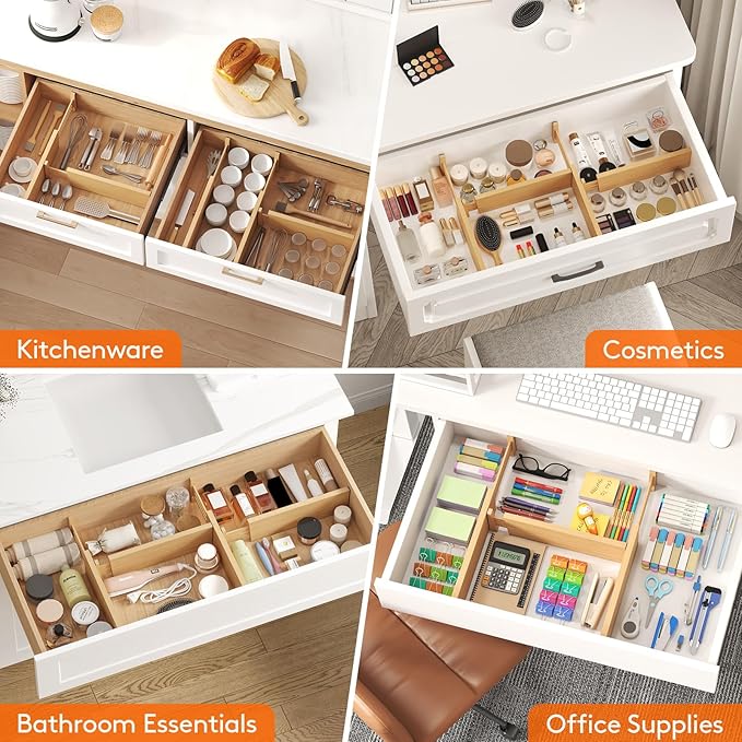 Lifewit 4" High 5 Pack Bamboo Drawer Dividers 31-40cm/12-16 Adjustable Wooden Drawer Organizer for Clothes/Utensils, Expandab