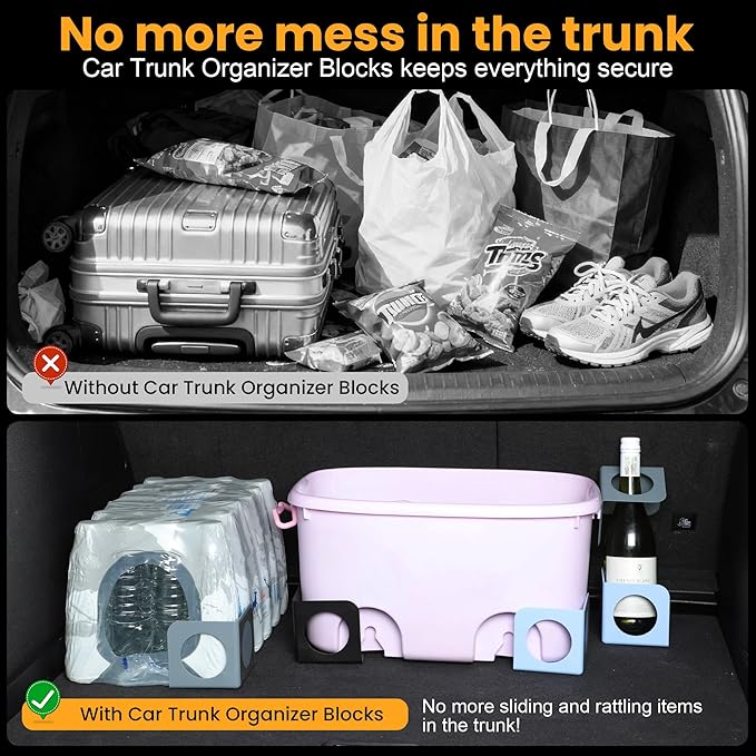 XING WEI Adjustable Cargo Organizer Blocks Car Trunk Organizer Blocks, 2 Pack Grey Works with Wool & Plastic Trunk Carpet