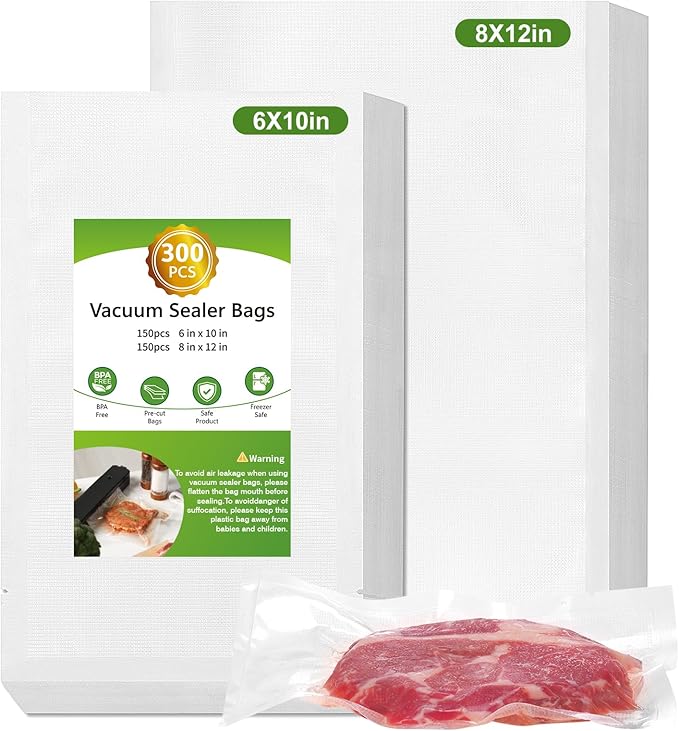 Moretoes 300pcs Vacuum Sealer Bags, 150pcs Quart 8" x 12" and 150pcs Pint 6" x 10", BPA Free, Pre-cut Commercial Grade Vac Ba