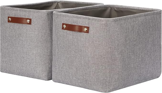 HNZIGE Large Rectangle Storage Baskets for Shelves 16"×11.8"×11.8" Fabric Storage Bins with Handles (2 Pack) Decorative Stora