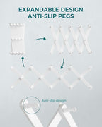 OROPY Wood Accordion Wall Hanger, Expandable Coat Rack Wall Mount with 14 Pegs, Expanding Hat Rack for Wall White