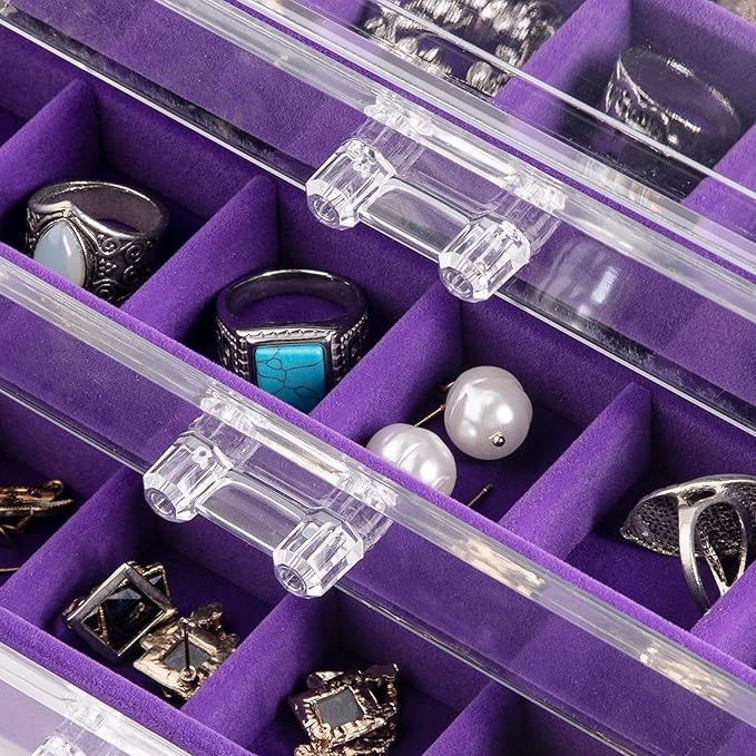 Frebeauty Acrylic Jewelry Organizer Earring Organizer Box with 5 Drawers Earring Holder Organizer with Velvet Trays Clear Jew