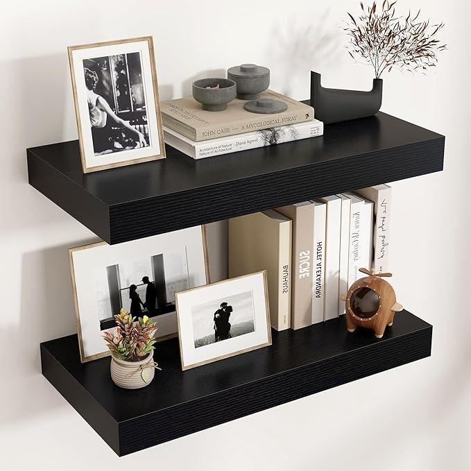 Floating Shelves for Wall, 24 Inch Wide x 12 Inch Deep Floating Shelves, Long Wood Floating Wall Shelf Shelves for Living Roo