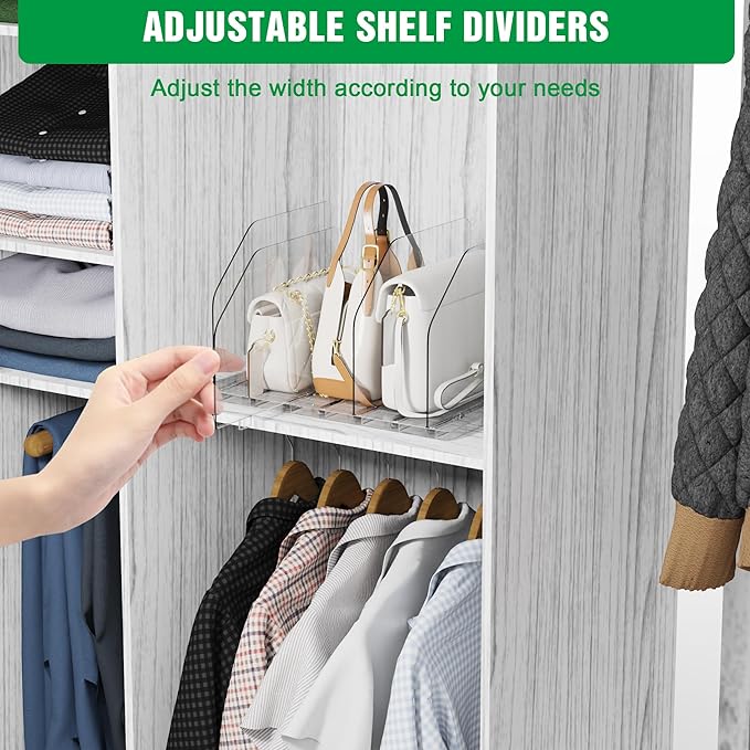 Bag & Purse Organizer for Closet, 4 Sets Adjustable Clear Handbag Storage Shelf, Plastic Clutch Dividers for Closet Organizer