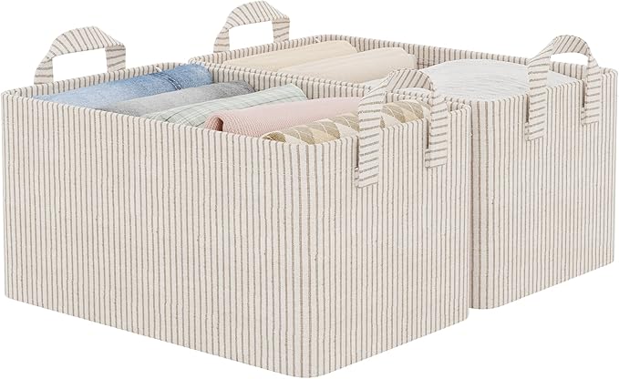 StorageWorks Storage Bins, Fabric Storage Bins for Shelves, Storage Baskets with Metal Frame, Closet Baskets and Bins with Ha