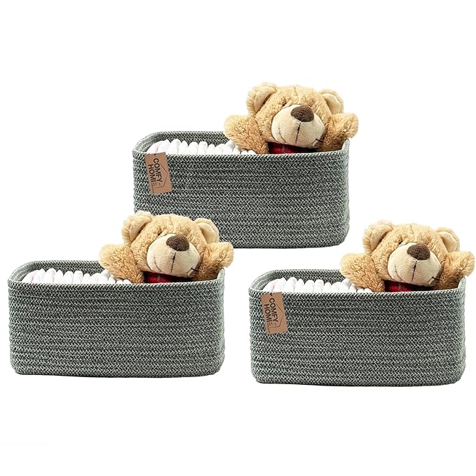 COMFY-HOMI 11.5"x7.5"x4.7" Storage Baskets for Organizing | Cotton Rope Woven Basket | Toy Storage Bin Box | Basket for Shelv