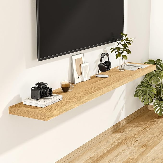 Vivelove 12 Inch Deep Floating Shelves 55 inch Long, Thick Wall Shelves with Invisible Brackets, Shelf for Bedroom Bathroom L