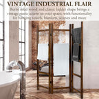 Blanket Ladder,Burnt Wood Blanket Ladder 59" H Freestanding and Folding, 6 Tier and 3 Panel Towel Rack for Bathroom, Decorati