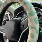 Vintage Groovy Flowers Car Leather Steering Wheel Cover - 15-inch Universal Microfiber- Soft & Breathable & Silicone Anti Sli