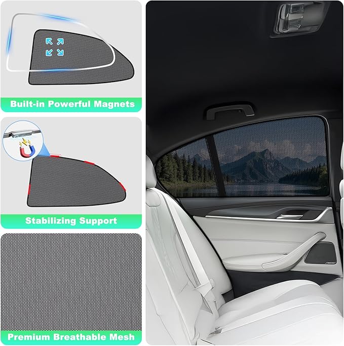Car Window Shades for 2018-2024 Camry - Rear Side Window Sun Shade for Baby, Breathable Mesh Car Privacy Window Covers, UV Protection & Heat Insulation for Road Trips, Napping, Camping (2 PCS)