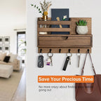 dreampossible Key and Mail Holder for Wall, Mail Organizer Wall Mount with 6 Hooks and Storage Drawer, Wooden Key Rack Hanger