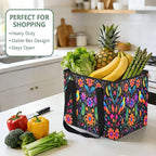 Mexican Art Design Reusable Grocery Bags Large Shopping Tote Bag with Reinforced Bottom Board, Water Resistant Foldable Stora