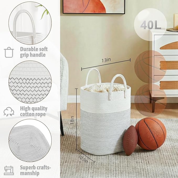 Laundry Basket,Woven Cotton Rope Laundry Hamper,Versatile Storage for Dirty Clothes,Baby Toys,and Blankets in Bathroom, Nurse