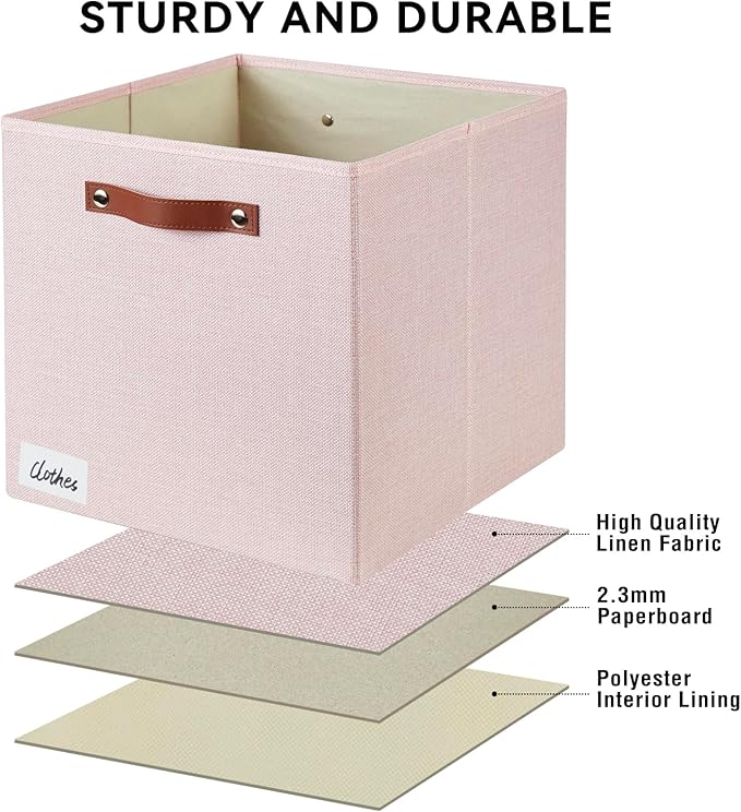 Bagnizer Collapsible Fabric Storage Cube Bins with 2 Reinforced PU Handles, Foldable Storage Organizer Baskets for Closet, Sh