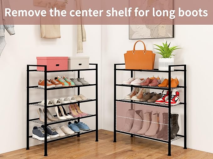 5-Tier Shoe Rack, Metal Storage Shelves for Closet Entryway, Tall Narrow Unit for Small Spaces, Multi-Purpose Organizer for B