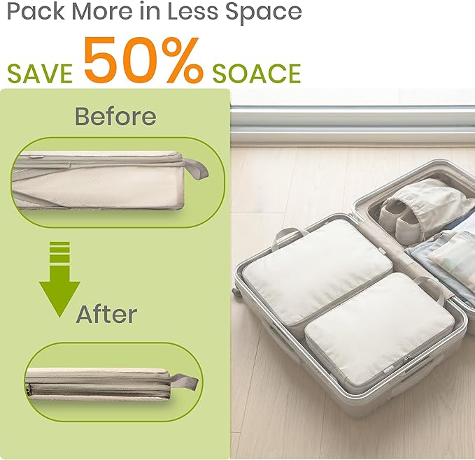 Compression Packing Cubes for Travel, Set of 10 Expandable Luggage Organizers with Shoe Bag, Lightweight Water-Resistant Suit