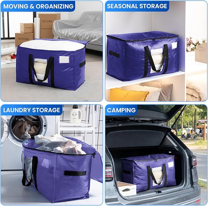 TAILI 12 Pack Dark Blue Extra Large Moving Bags, Heavy Duty Totes with Visible Window, Wrap Around Handles, Great for Space-S