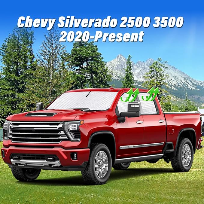 KMF 5pcs Thicken Sun Shades for Chevy Silverado 2500 3500 Accessories 2020-2025 2026, Chevrolet Car Window Covers Sunshade for Windshield Side Rear, UV Block and Blackout Privacy for Camping