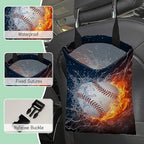 Baseball Ball Car Garbage Bag,Fire Ball Waterproof Small Car Trash Bag Hanging Back of Seat,Drawstring Hanging Car Trash Bag with Adjustable Buckle for Car Accessories