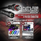 OPT7 Aura Single Row Expansion Pack - 2pc 24” RGB Multicolor LED Strips w/Splitters and Extension Wires for Interior, Wheel, Grille, Engine Bay, Golf Cart, Boat, Car, Truck, Van, SUV Decor Lighting