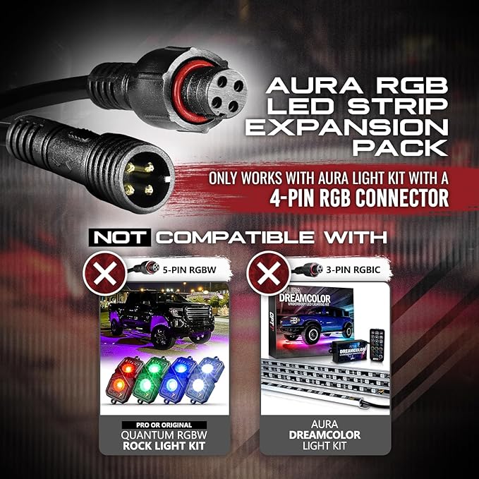 OPT7 Aura Double Row Expansion Pack - 2pc 12” RGB Multicolor LED Strips with Splitters and Extension Wires for Car, ATV, UTV, Interior, Wheelwell, Grille, Golf Cart, Boat Lights Accessories