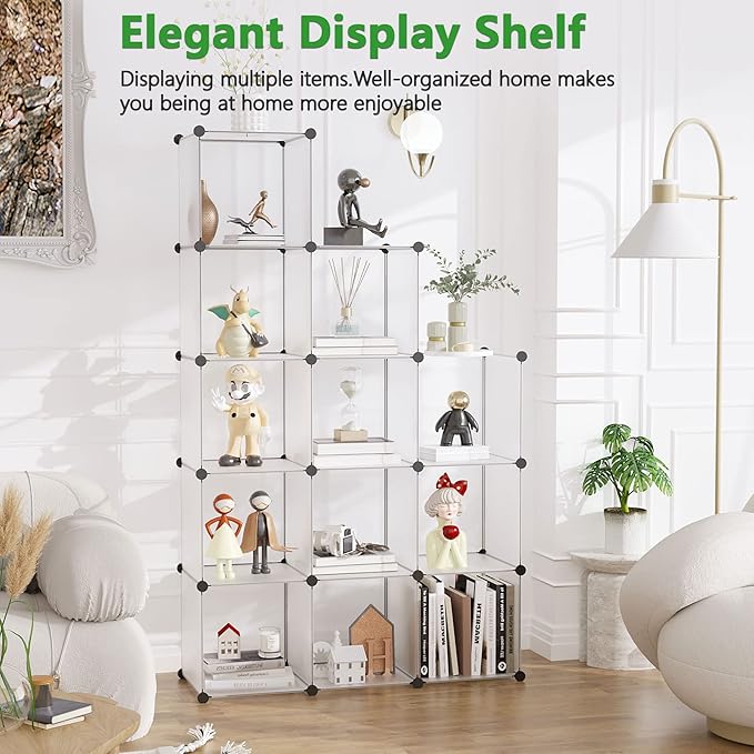 C&AHOME Cube Storage Organizer, 12-Cube Closet Cabinet Organizer, DIY Cube Shelf, Plastic Stackable Bookshelf, Modular Shelvi
