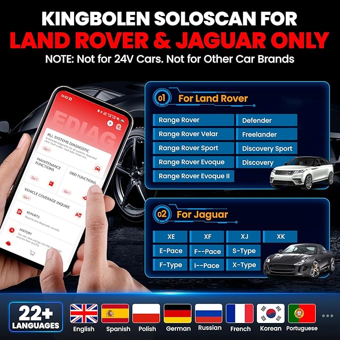 KINGBOLEN Soloscan for Land Rover Jaguar OBD2 Scanner Bluetooth, All Reset Service, Bidirectional Scan Tool for iOS & Android,