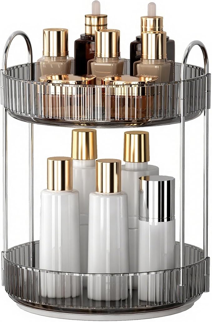 YCIA&DONE 360 Rotating Makeup Organizer and Storage for Vanity Countertop 2 Tiers, High Capacity Cosmetic Skincare Perfume Or