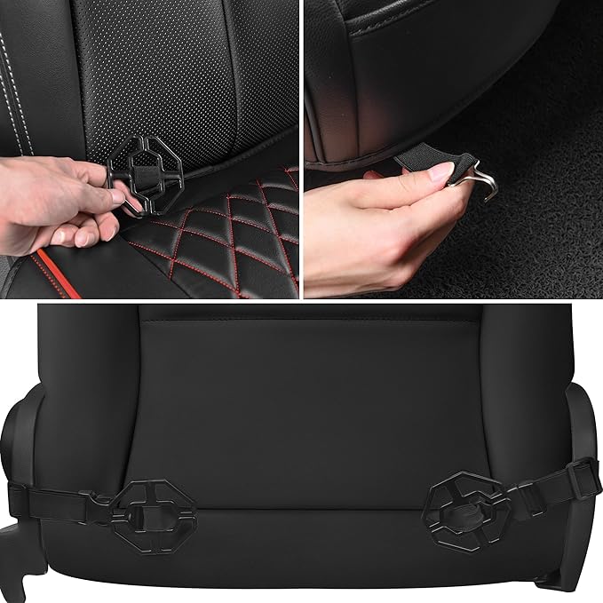 CAR PASS 2 Pack Leather Front Car Seat Covers, Bottom Seat Covers Full Wrapped with Storage Pocket, Anti-Slip PU Seat Protect
