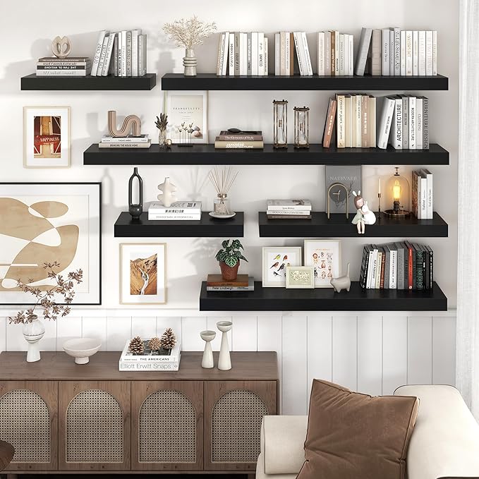 Floating Shelves for Wall, 36" W x 12" D x 2" H, 2 Pack of Long Wall Mounted Engineered Wood Shelves with Invisible Brackets 