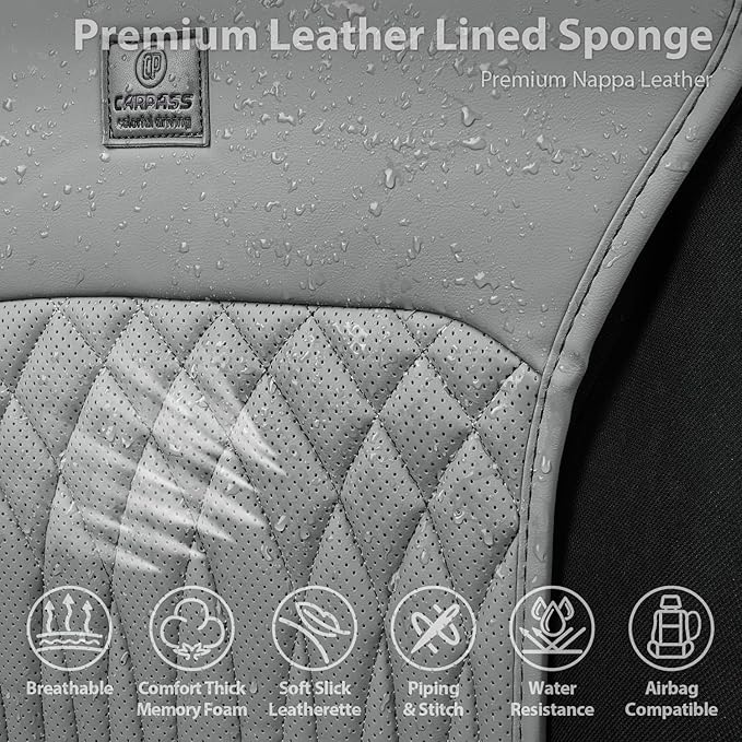 CAR PASS Car Seat Protector, 2 Pack Sideless Nappa Leather Seat Covers for Cars, All Season Waterproof Breathable Front Seats