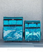 Reusable Grocery Bag with Wheels, Shopping Trolley with 8 Pockets and Zipper Cover Foldable Rolling Tote for Women, Kitchen, Travel, Carries Up to 66LBS (Large, Glitter Blue)