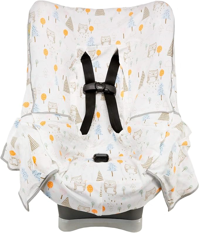 Niko Easy-Wash Children's Car Seat Cover & Liner - 100% Cotton Jersey - Owl Cream/Multi - Fits Most Toddler Car Seats - Unive