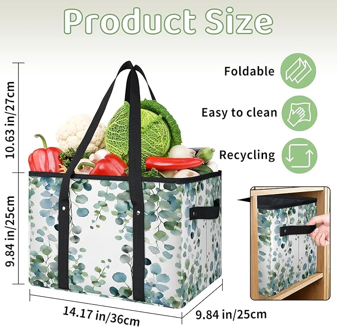 Reusable Grocery Bag, Foldable Large Shopping Tote Bag for Groceries Kitchen Picnic Car Trunk