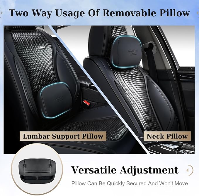 Coverado Seat Covers, Car Seat Covers Front Seats, Waterproof Nappa Leather Auto Seat Cover with Lumbar Head Pillow, Black Se