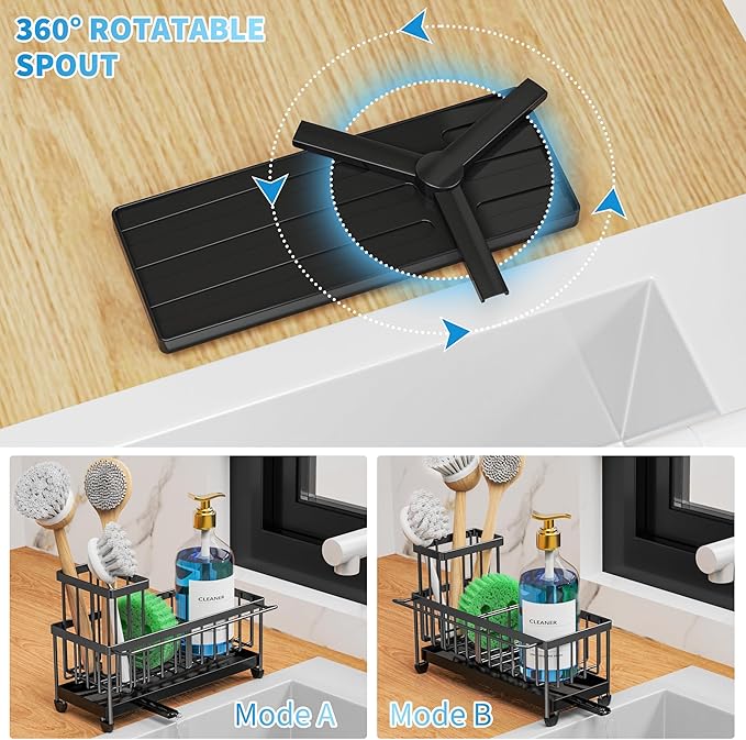 Cisily Sponge Holder for Kitchen Sink, Sink Caddy Organizer with High Brush Holder, Kitchen Countertop Organizers and Storage