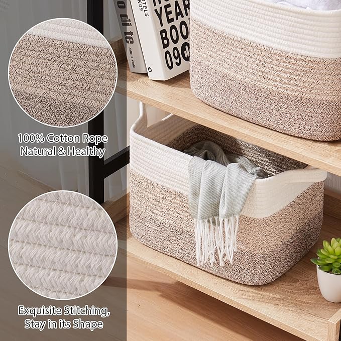 OIASKET Storage Baskets for Organizing, Woven Baskets for Shelves, Rectangle Decorative Organizer for Storage Clothes, Toy, B