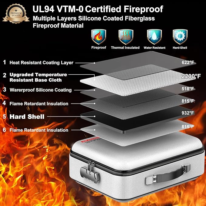 COLCASE Fireproof Document Box, Hard Case Fireproof File Organizer with Lock Hard-Shell Design Fireproof Water Resistant Safe