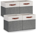 Temary 13x13 Storage Cubes 4 Pack Fabric Cube Storage Bins Large Storage Baskets with Leather Handles, Decorative Storage Box
