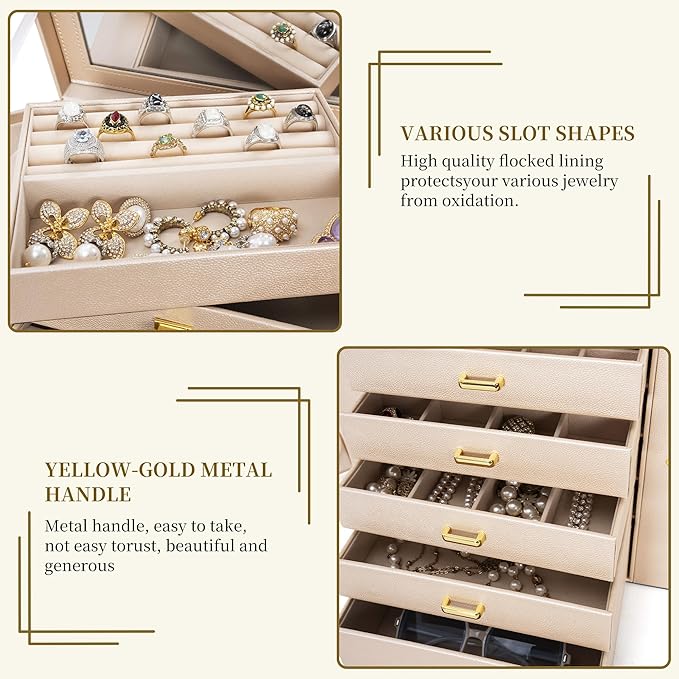 AKOZLIN Huge Jewelry Box Organizer Functional Extra Large Leather Jewelry Storage Case for Women Girls Ring Necklace Earring 