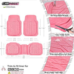 CAR PASS DeepDish Pink Floor Mats for Cars Full Set,Heavy Duty Rubber Car Mats 3-Piece,Universal Waterproof Trim-to Fit Automotive Floor Mats for Truck Van SUV, Durable All-Weather Car Mats (Pink)