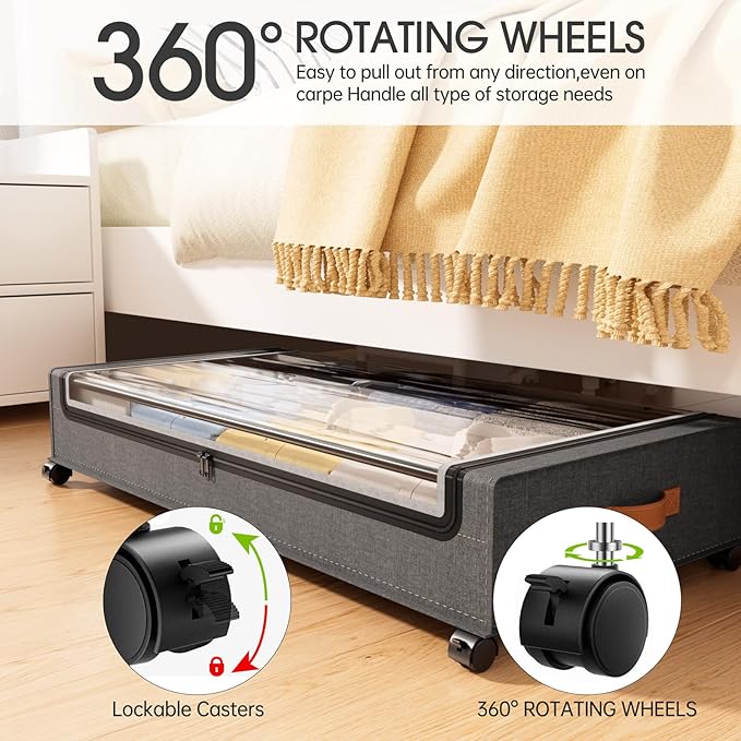 Yecaye 70L Under Bed Storage with Wheels, 2Pack Larger Capacity Under Bed Storage Containers, Underbed Shoe Storage Organizer