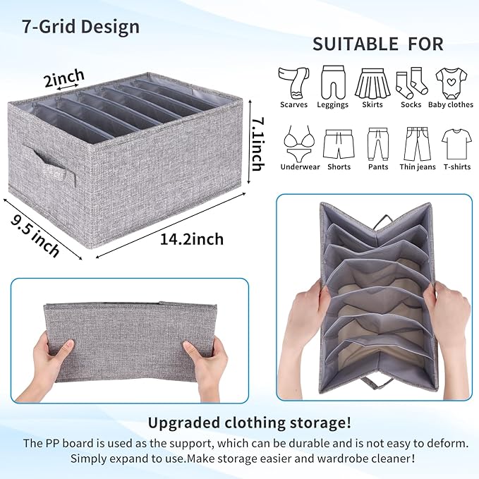 Fixwal 4pcs Wardrobe Clothes Organizer with Board Closet Organizers and Storage 7 Grids Divider Organizers Washable Compartme