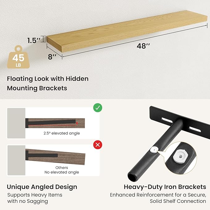 Fun Memories Rustic Wood Floating Shelves for Wall, Space-Saving Wall Mounted Shelves for Bathroom, Bedroom, Living Room and 