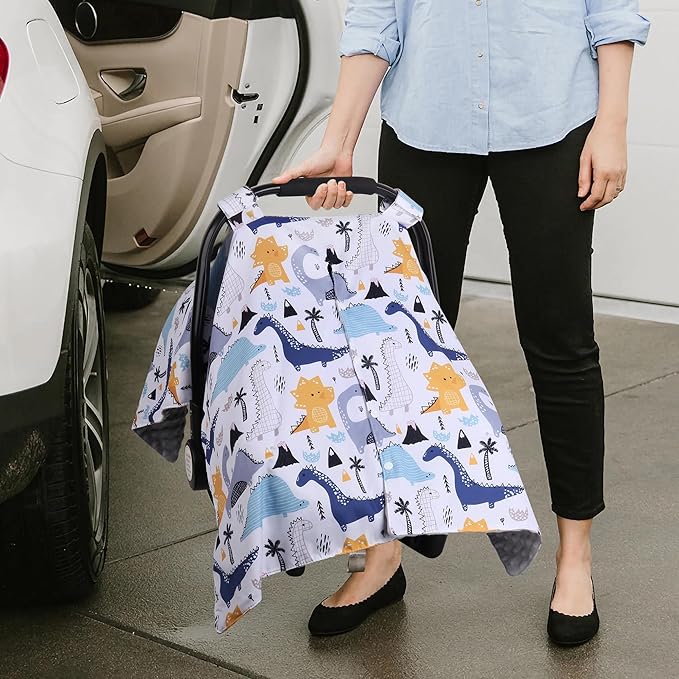Rquite Baby Car Seat Cover, Carseat Covers Baby Boy, Minky Infant Car Seat Cover Winter, Peekaboo Opening Car Seat Canopy, Mu