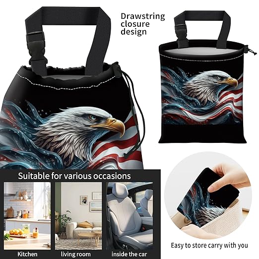 Car Trash Bag Large Hanging Can for Back of Seat, Cute Waterproof Car Garbage Bag for Vehicle, Travelling, Outdoor Cool American Eagle