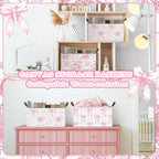Boao 3 Pcs Pink Bow Storage Bin Coquette Collapsible Large Storage Baskets for Gifts Empty Candy Holiday Decor Canvas Laundry