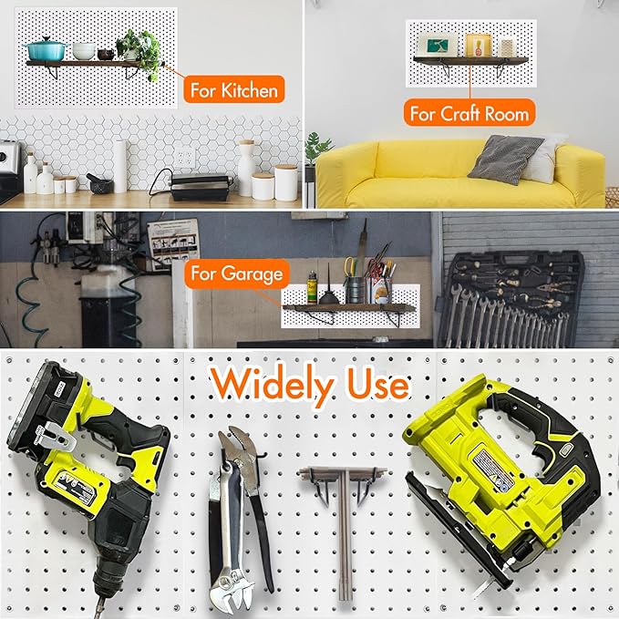 G.CORE Pegboard Shelf Hooks, 10-Pack 6" Black Peg Board Brackets, 1/4" Peg Board Organizer Accessories, Peg Hooks Assortment 