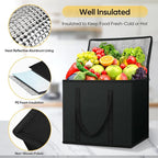 BALEINE 2Pk Insulated Reusable Grocery Bags, Collapsible Cooler Bag for Groceries, Heavy Duty Large Insulated Bag (16''x9''x13'', Charcoal Black)